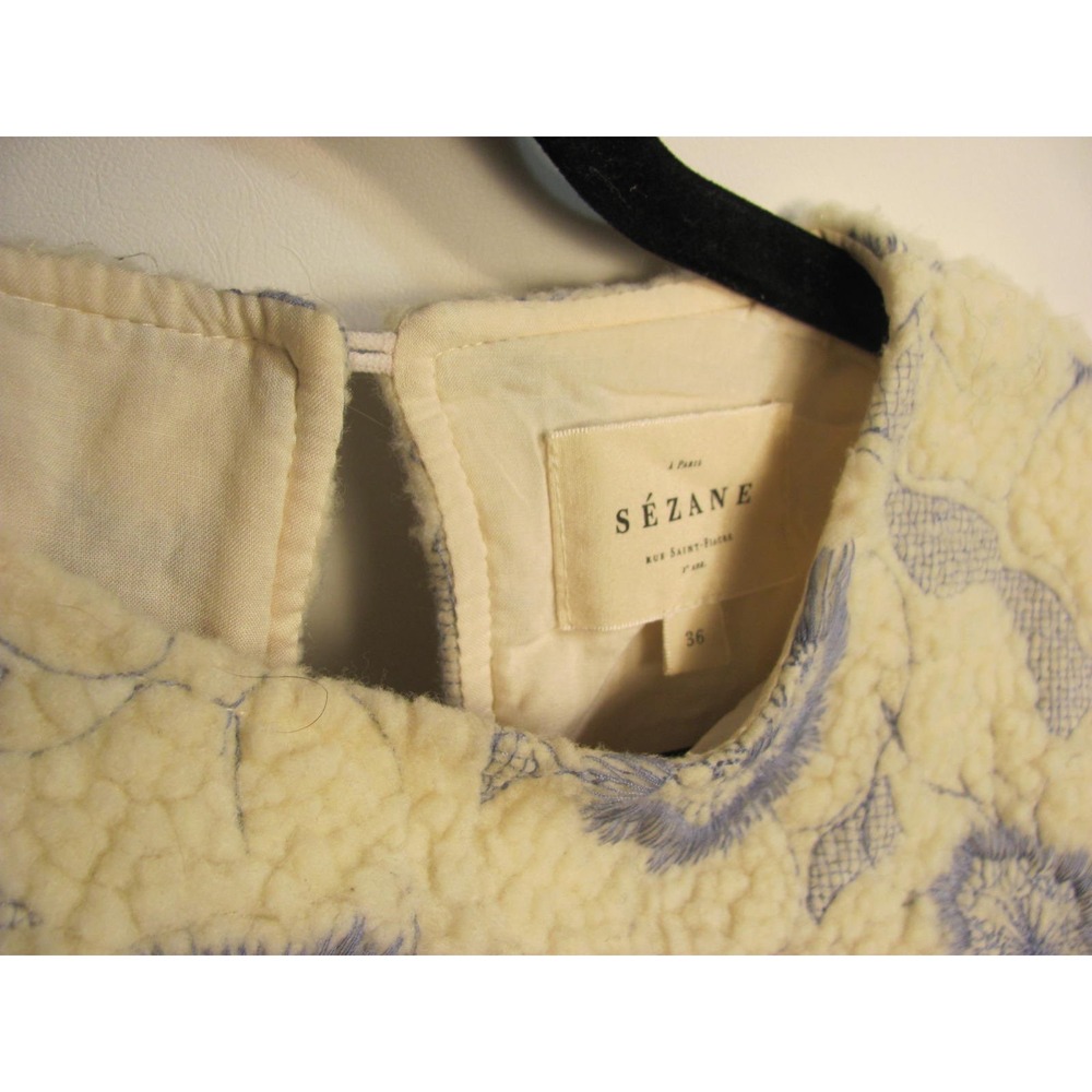 Sezane Paris Winter Floral Stitched Design Blue Cream - Picture 7 of 13